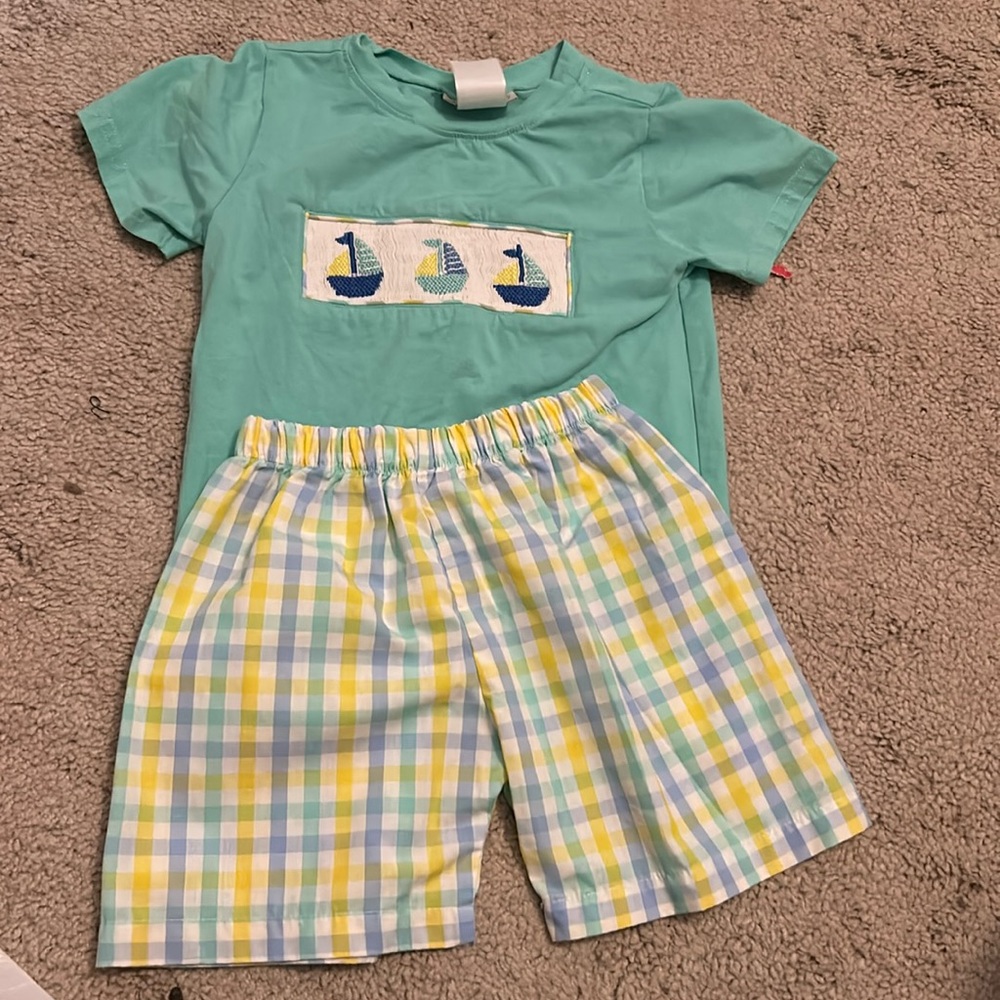 Matching smocked sailboat set